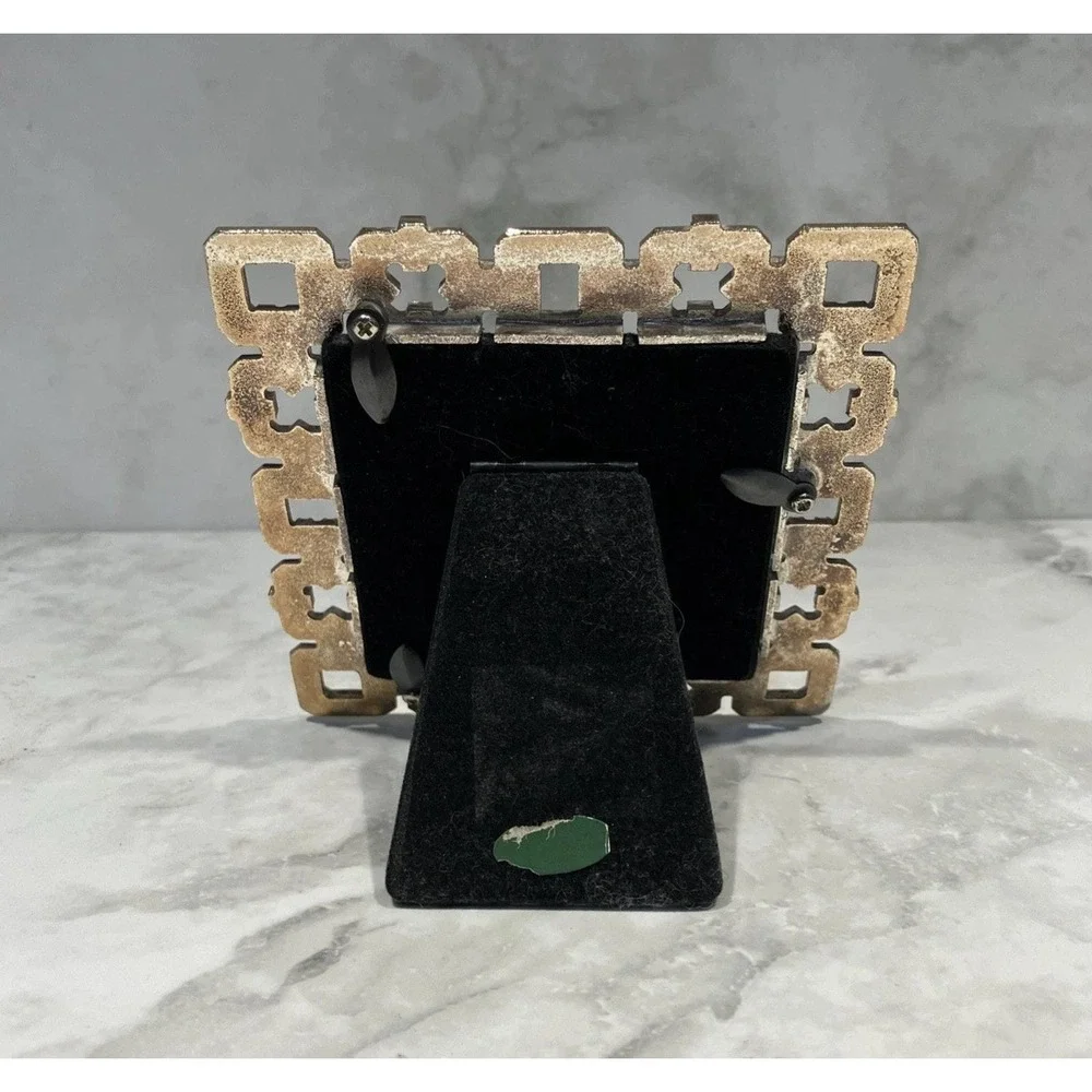 Ashleigh Manor Geometric Art Deco Frame Enamel Metal Faux Jewels Photo Frame Vtg